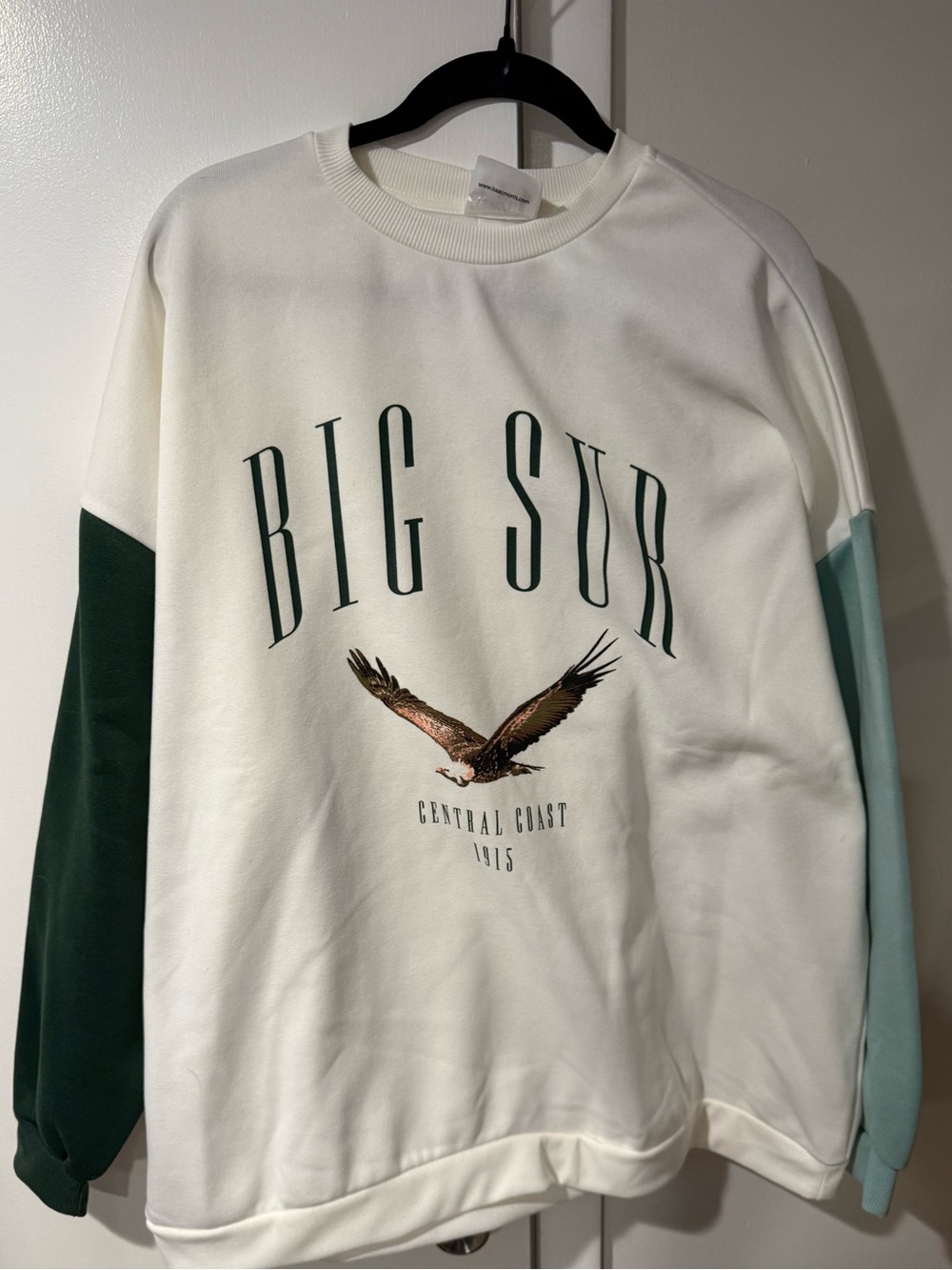 NWT Big Sur Colorblock Crewneck Sweater - White with Green Sleeves